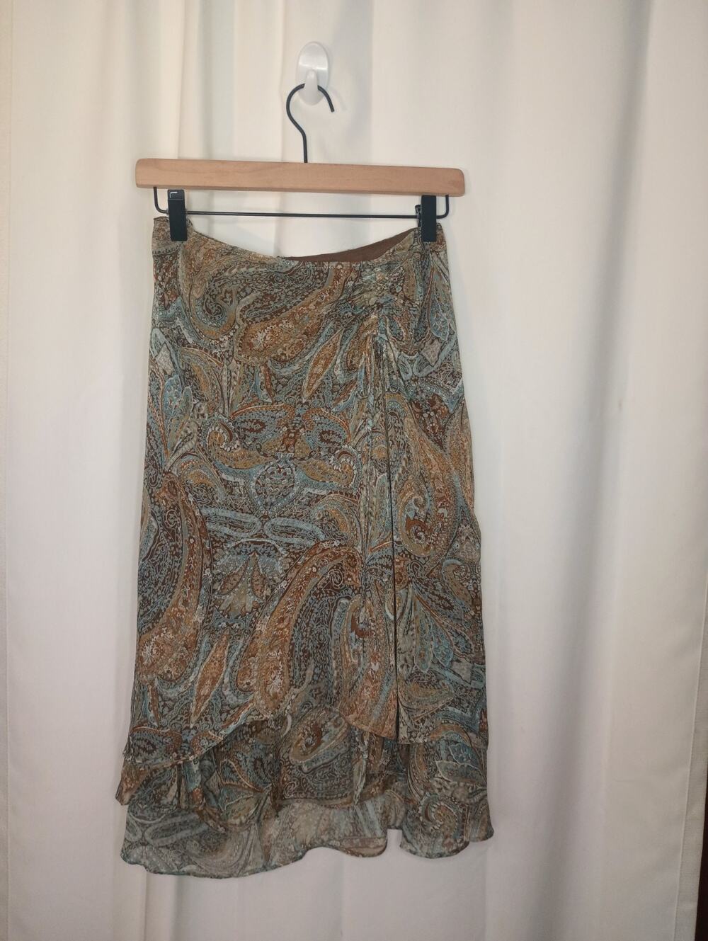 Vtg Emma James Womens Boho Forest Fairy Side Tie Layered Chiffon Skirt 8P Brown